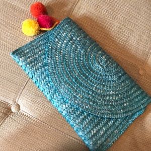 Shiraleah Straw clutch with poms